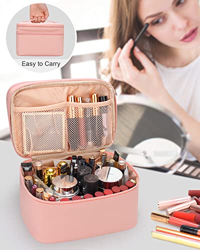 Makeup Bag, Makeup Organizer Large Capacity Cosmetic Bag For Women And Girls, Dual Layer Makeup Brush Case Toiletry Storage And Holder With Dividers Portable Black Makeup Case For Accessories (Pink) #TOP7
