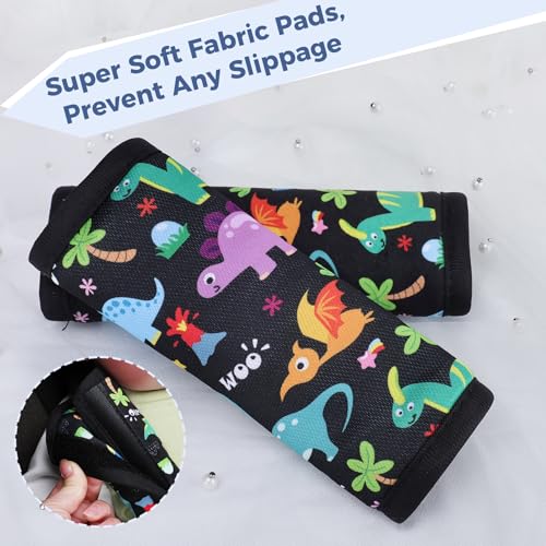 Image of COOLBEBE Car Seat Straps Shoulder Pads for Baby Kids, Super Soft Seat Belt Covers for All Car Seats /Pushchair /Stroller /High Chair, Dinosaur Style, Polyester Material