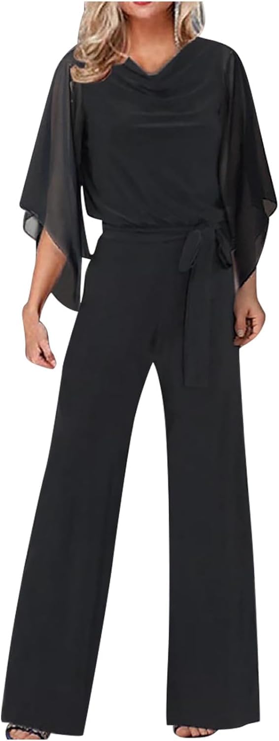 Yeooa Mono informal para mujer mono elegante a la moda mono de verano para fiesta de fiesta de fiesta mono de manga alta con cintura