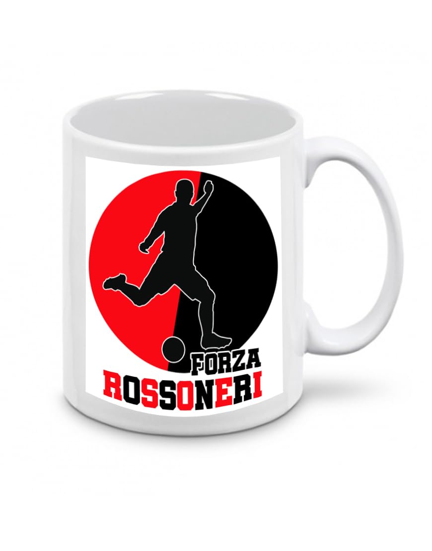 Uovo di Pasqua con Pallone da Calcio N.5 Forza Rossonero + tazza mug in ceramica uovo di cioccolato da 150gr. finissimo cioccolato al latte con pallone + tazza colazione idea regalo tifosi tifo