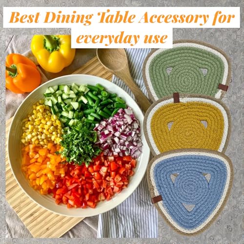 Image of SereneHomes Triangular Trivets for Hot Pots - Dining Table Accessories | Heat Resistant Pads & Kitchen Slab Mats | Set of 3 Fancy Kitchen Coaster (Blue. 20 cm)