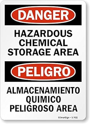 SmartSign 14 x 10 inch “Danger - Hazardous Chemical Storage Area†Bilingual OSHA Sign, Digitally Printed, 55 mil HDPE Plastic, Red, Black and White