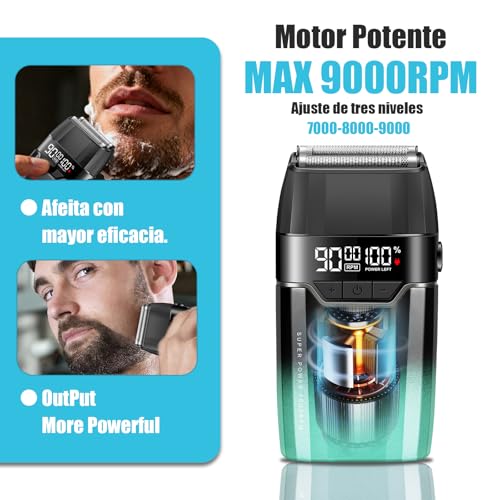 VGR 308 Afeitadora Electrica Hombre InaláMbrica, Shaver Barberia con Doble Capa de LáMina Flotante de Titanio y Motor de 9000RPM, Maquina de Afeitar Hombre Compacta con Pantalla LED, Carga USB, Verde - imagen 7