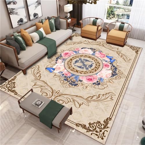 Tapis de salon pas cher bleu poudre rectangulaire dessin