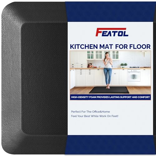 FEATOL Anti Fatigue Mat for Standing, 9/10 Extra Thick Ergonomic Standing Desk Mat, Comfort Memory Foam Standing Mat at Home,Office All Day (24' x 70', Black, 1PC)