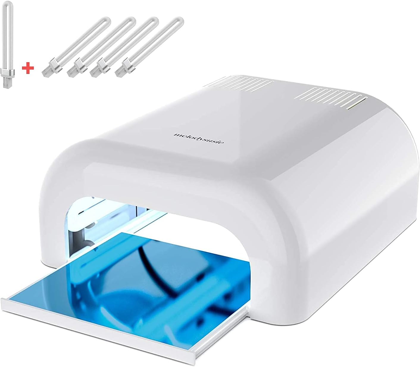 MelodySusie 36W Uv Nail Dryer - Uv Lamp Light For Any Uv Gel Polish, With Sliding Tray & Timer Setting + 4 X 9W Uv Lamp + Extra One Bulb - White