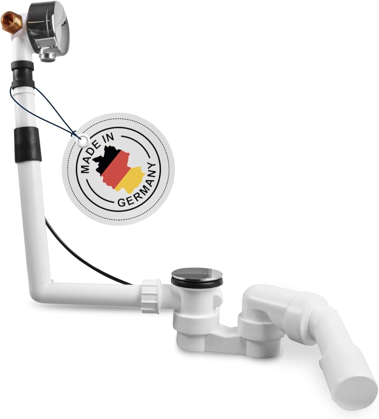 AQUADE Badewannen-Garnitur mit Überlauf und Zulauf 3/4 Zoll, Chrom – Komplettset