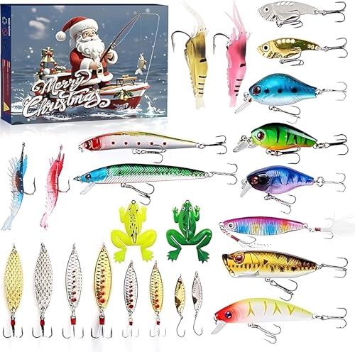 HBKJ Lures Fishing Set for Aduct Men - 24 Diverse Lures Set for Men & Boys - Quality Tackle for Freshwater & Saltwater, Valetine's Day Birthay Gift for Man Husband