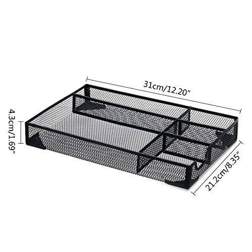 Organiseur de bureau en maille noire solide avec 5 compartiments de tri - 4
