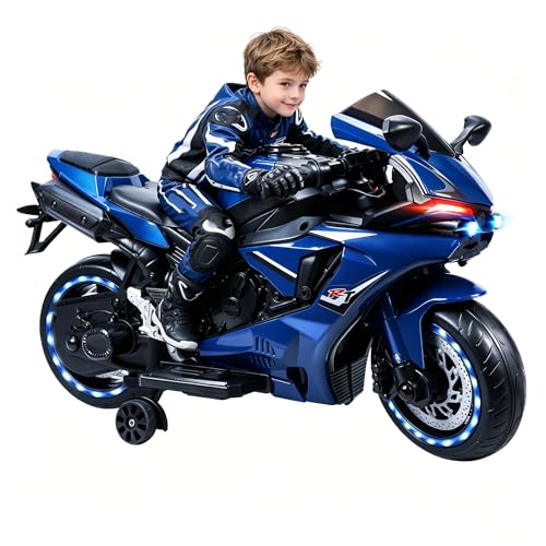 Awjaisca 12V Kids Motorcycle Kids Electric Dirt Bike Electric Motorcycle for 3 8 Years Old Motos para Niños Motorcycle for Boys Speed UP to 9MPH Pocket Bike with Auxiliary Wheels