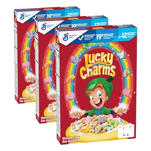 Image of Lucky Charms Gluten Free Cereal with Marshmallows, Kids Breakfast Cereal, Made with Whole Grain, 10.5 OZ (Pack of 3)