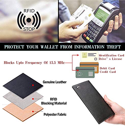 BISON DENIM RFID Bifold Wallets Slim Credit Card Wallet Real Leather Mens Long Wallet with Zipper Coin Pocket4