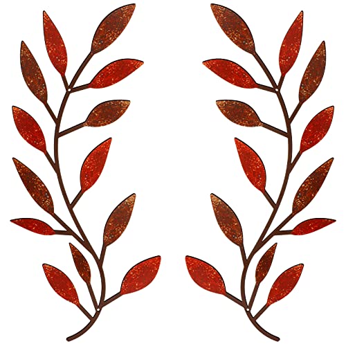 Zhengmy Lot de 2 décorations murales en métal pour décoration murale en forme de feuille d'olivier - En fer forgé au-dessus du lit, du salon, de la...