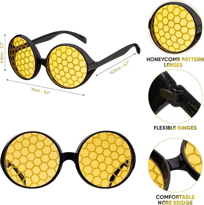 Funcredible Bee Glasses – Bumblebee Insect Costume Sunglasses for Adult Halloween, Cosplay & Festival Outfits - Image 2