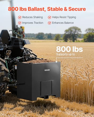 Image of VEVOR Ballast Box, 3-Point Category 1 Tractor Ballast of 800 lbs Capacity, with Standard 2 Inch Hitch Receiver, Heavy-Duty Steel 5 ft Large Volume Durable Loader Attachment with Sliding Door, Black