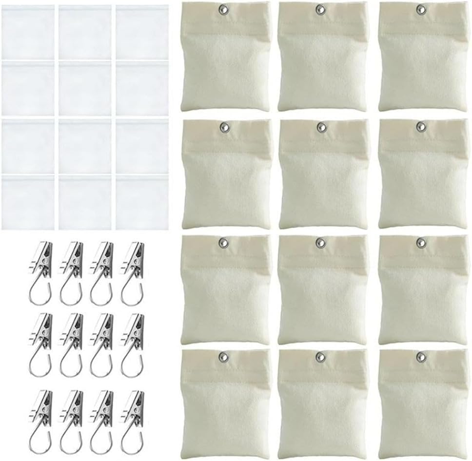 Daaxing 12 Pack 15oz Outdoor Curtain Canvas Weights with Metal Clamps PE Sealable Bags for Garden Gazebo Patio Drapes