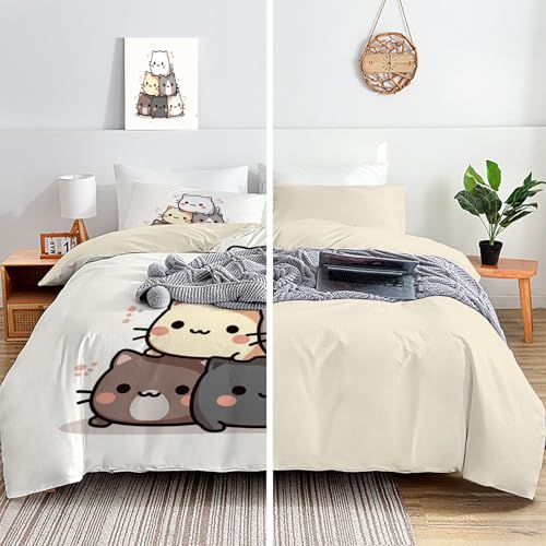 Housse de couette 140x200 lit enfant parure microfibre chat 3D
