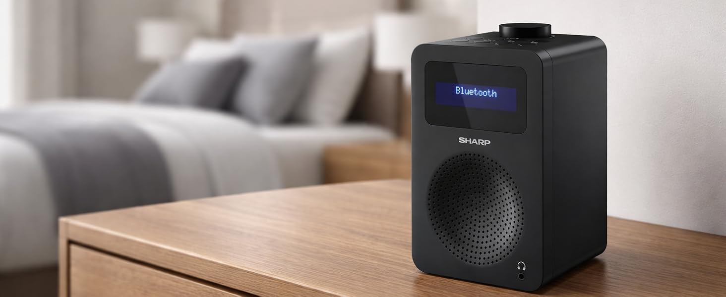 SHARP DR430 Radio numérique Portable (Dab/Dab+/FM avec RDS, Bluetooth 5.0, Jack 3,5 mm, 5 W, Fonctionnement sur Piles), Noir