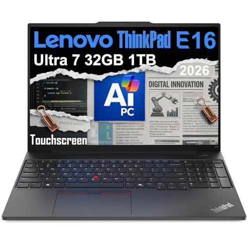 Lenovo ThinkPad E16 Gen 2 Business AI PC Laptop (16" FHD+ pantalla táctil, Intel 12-Core Ultra 7 155U (> i7-1355U), 32GB DDR5 RAM, 1TB SSD), cámara web 1080p, Thunderbolt 4, Ethernet, Wi-Fi, Win 11