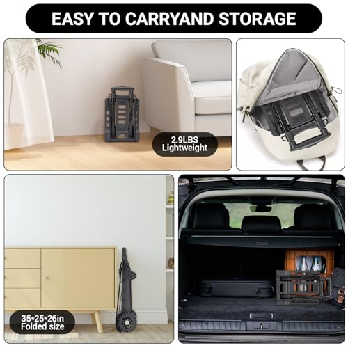 BBWELL Sackkarre Klappbar,Transportwagen Klappbar,Tragbare Alu-Sackkarre Bis 50kg,2 Expanderseilen Inklusive Geeignet für Flughäfen für Einkaufen, Camping, Angeln, Schwarz