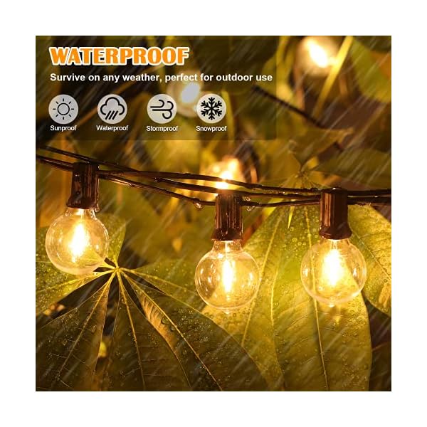 Brightever 30,5 m Outdoor G40 LED Globe Lichterkette Dimmbar Wasserdicht Bruchsichere Lichterkette mit 52 Glühbirnen… – Bild 3