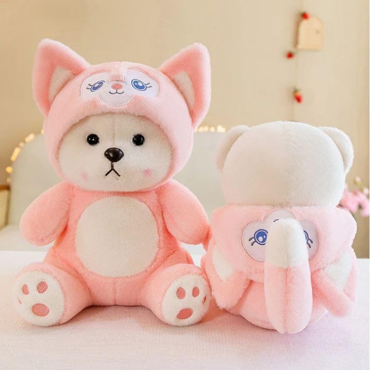 Image of Cionum 35cm Light Pink Hooded Teddy Bear Plush - Ultra-Soft Stuffed Animal Soft Toy for Kids