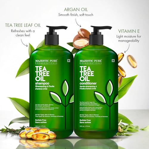 Majestic Pure Tea Tree Shampoo for Men and Women - Hydrating Formula Fights Dandruff, Lice and Itchy, Irritating or Dry Scalp - For All Hair Types - Sulfate Free 16 fl oz (pack of 2)