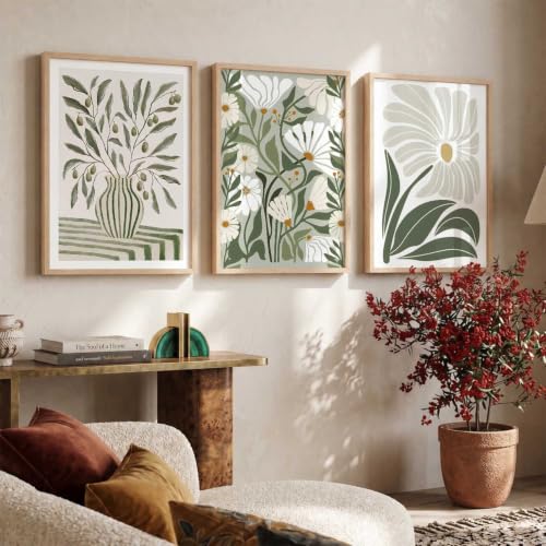 Image of kotart Aesthetic Boho Floral Art Home Decoration Painting | Floral Paintings With Frame For Living Room Bed Room Hotel Wall Decor Digital Reprint Set of 3 (10X13 inch)