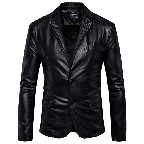 Mens Blazer Moto Jacket Faux Leather Motorcycle Biker Jacket Coat Buttoned Classic Collar Keep Warm Autumn Winter