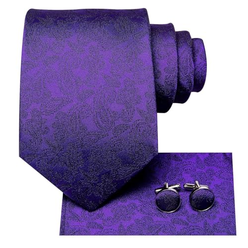 Image of Dubulle Mens Paisley Floral Silk Tie for Men Striped Necktie and Pocket Square Cufflinks Set Wedding Business
