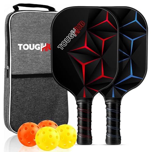 Pickleball Paddles Set of 2 - Fiberglass Lightweight Pickle Ball Rackets with 4 Balls and Carry Bag, (One Size)