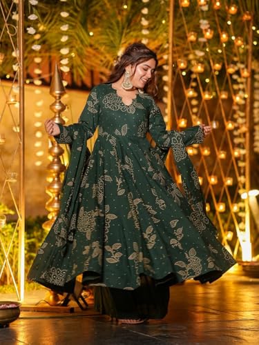 Image of ANNI Designer Women's Viscose Blend Umbrella Style Printed Kurta Palazzo with Dupatta | Stylish Kurta Set for Women | Elegant Palazzos & Dupatta Set | Traditional Ethnic Wear