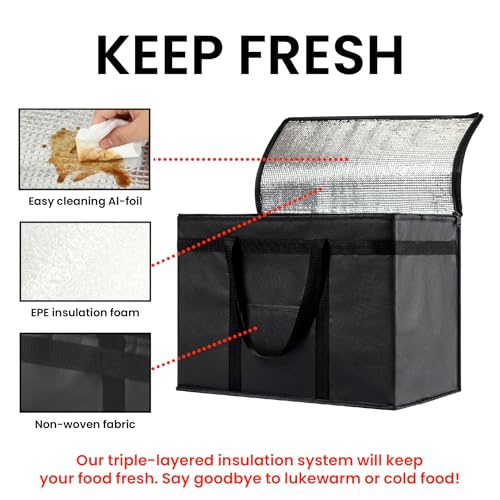 Image of Insulated Bags for Food Delivery (XL Plus) Grocery Shopping Cooler Bag, Pizza Delivery, Hot & Cold Catering Tote, Reusable, Foldable & Heavy Duty (2 Pack, Green)