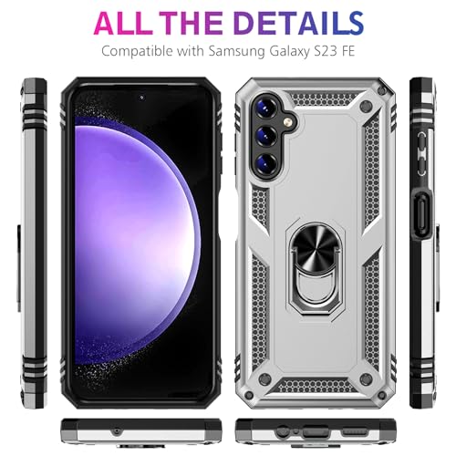 Image of for Samsung Galaxy S23 FE 5G Case with Screen Protector, Military Grade Rugged Shockproof Heavy Duty Galaxy S23 FE Protective Cover for Samsung S23 FE Magnetic Ring Kickstand Phone Case (Silver)