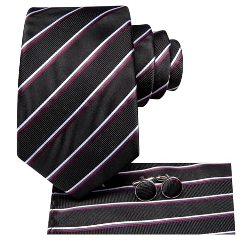 Image of Hi-Tie Men's Tie Sets Silk Paisley Striped Necktie Pocket Square Cuff-links Sets Wedding Business Holiday