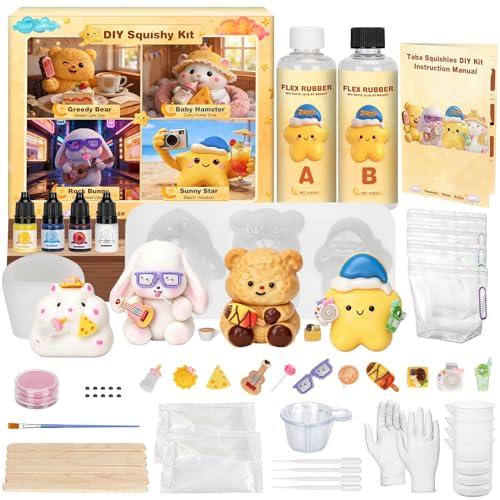 ZEROMX DIY Taba Squishy Kit - All-in-One Squishy Making Kit with Silicone Molds 18OZ Liquid Silicone 1:1 AB Resin Mix Bubble-Free & Fast Curing Flex Rubber Cute Craft Gifts for Creative Kids & Teens