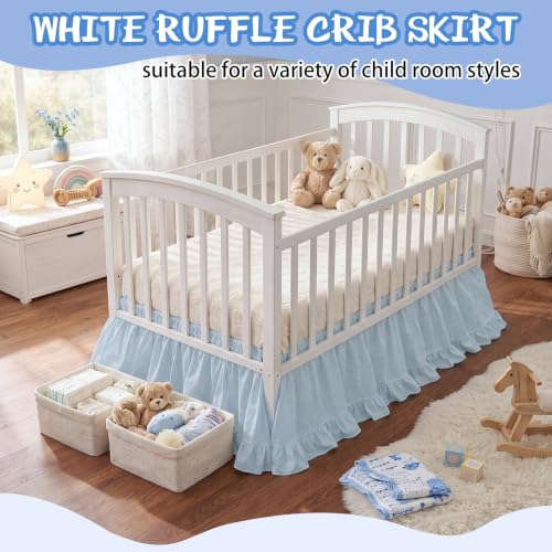Image of Hahafelt Blue Crib Skirt for Baby Girls Boys, 100% Washed Cotton Bed Skirt