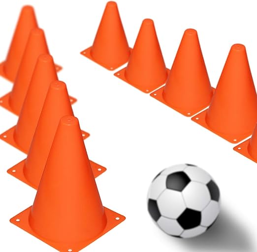 Novelty Place 7 inch Plastic Training Cones, 12Pcs Durable Traffic Cone Play Field Marker Cone for Safety, Agility Training, Soccer, Football, Sports Games & Other Activities