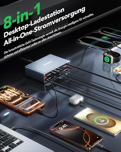 8 in 1 Retractable Charger USB C Ladegerät,105W Ladestation Mehrere Geräte – Ansicht 2
