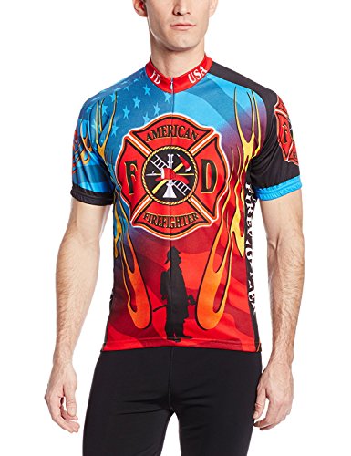 World Jerseys Men's American Firefighter Cycling Jersey, Multi, XX-Large