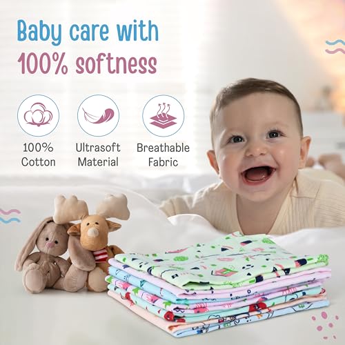 Image of LuvLap Hosiery Cotton Cloth Premium Baby Washcloth for New Born, Washable (30 cm x 30 cm), Reusable, Absorbent, Extra Soft Face Towels /Washcloth for Babies, Starfish Print, Pack of 21 Pcs, Multicolour