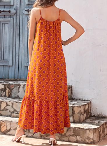 Image of Dokotoo Women Summer Dresses Scoop Neck Ruffle Flowy Boho Maxi Dress