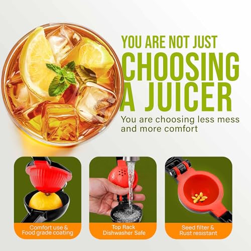 Image of Zulay Kitchen Metal 2-in-1 Lemon Squeezer - Sturdy Max Extraction Hand Juicer Lemon Squeezer Gets Every Last Drop - Easy to Clean Manual Citrus Juicer - Easy-Use Lemon Juicer Squeezer - Black /Red