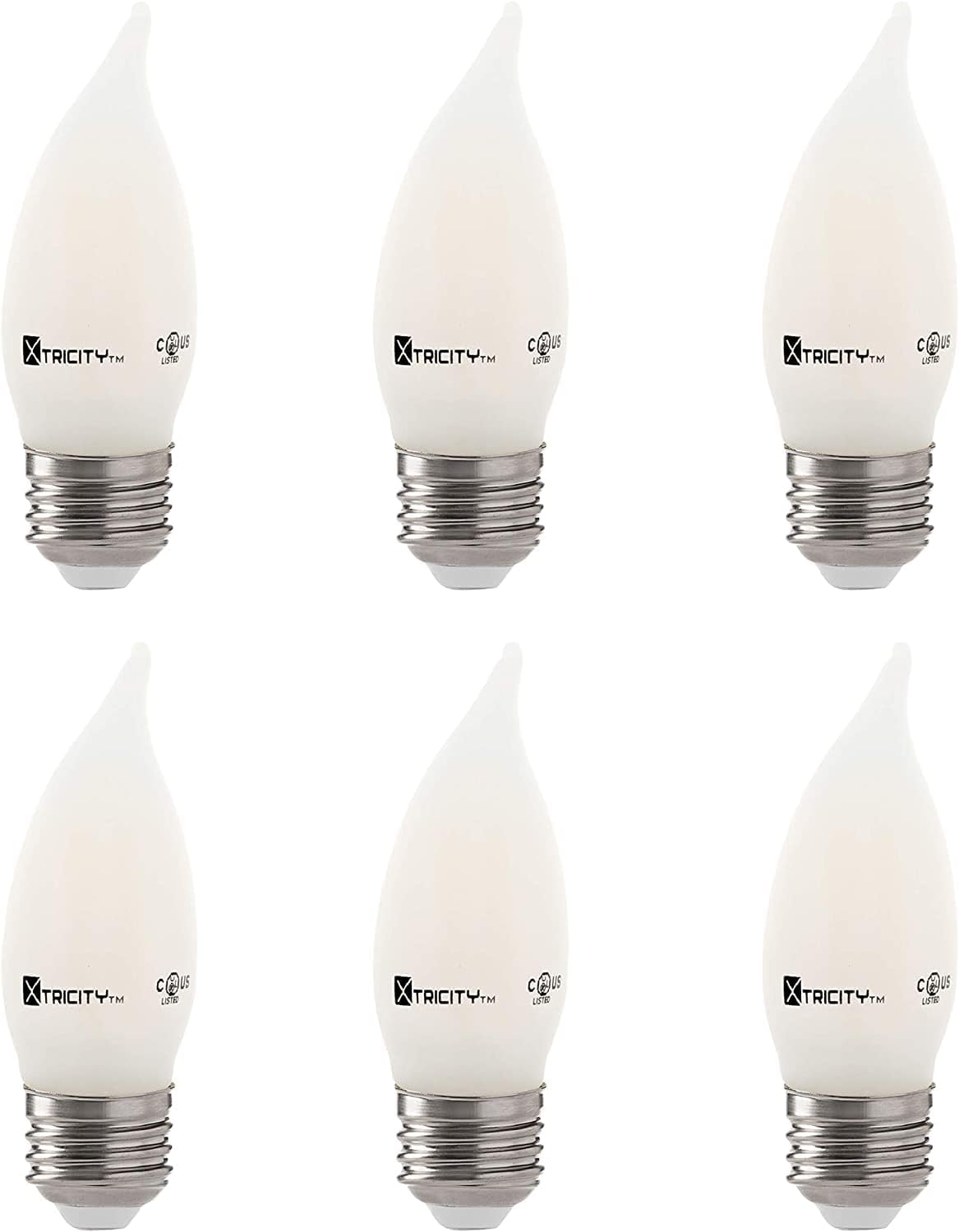 Xtricity Frosted Filament 6W LED Chandelier Light Bulbs, 60W 500 Lumens, 3000K Soft White, Candelabra LED Light Bulbs 60 watt Equivalent, Dimmable, 120V, E26 Medium Base, Energy Star, (6 Pack)