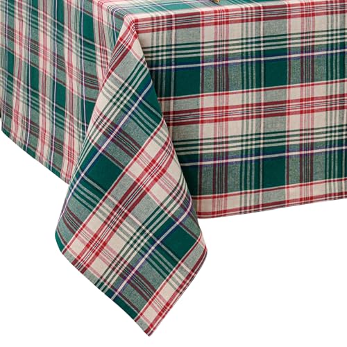 Elrene Home Fashions Holiday Fireside Red & Green Tartan Plaid Christmas/Winter Cotton Tablecloth, 52"x70" Rectangle