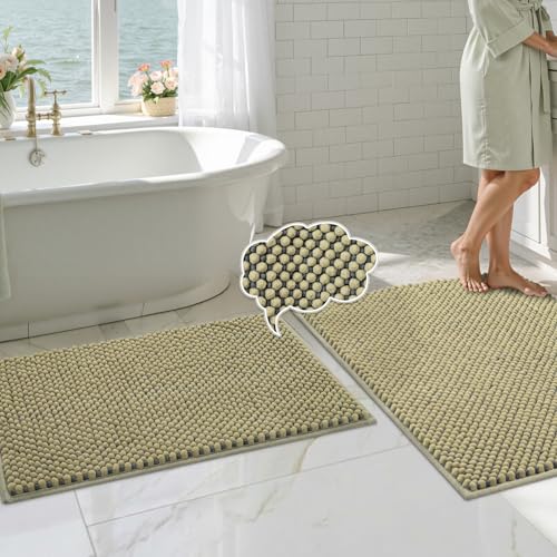 BSICPRO Bathroom Rugs Set 2 Piece, Sage and Blue, 20"x32" + 16"x24"