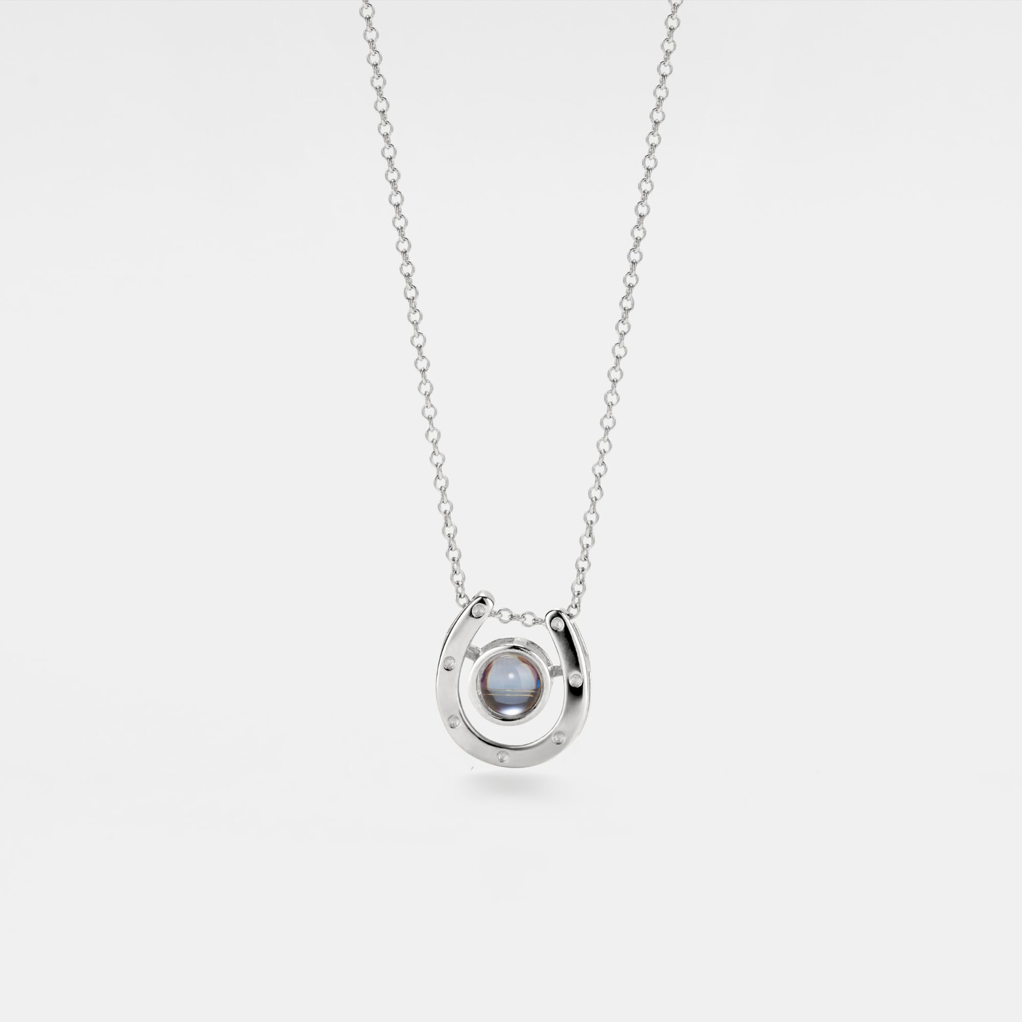 PERIMADE Collana con proiezione di foto personalizzata con ciondolo a ferro di cavallo commemorativo per donne, testo personalizzato e amore in 100 lingue collana con ciondolo ricordo regalo di