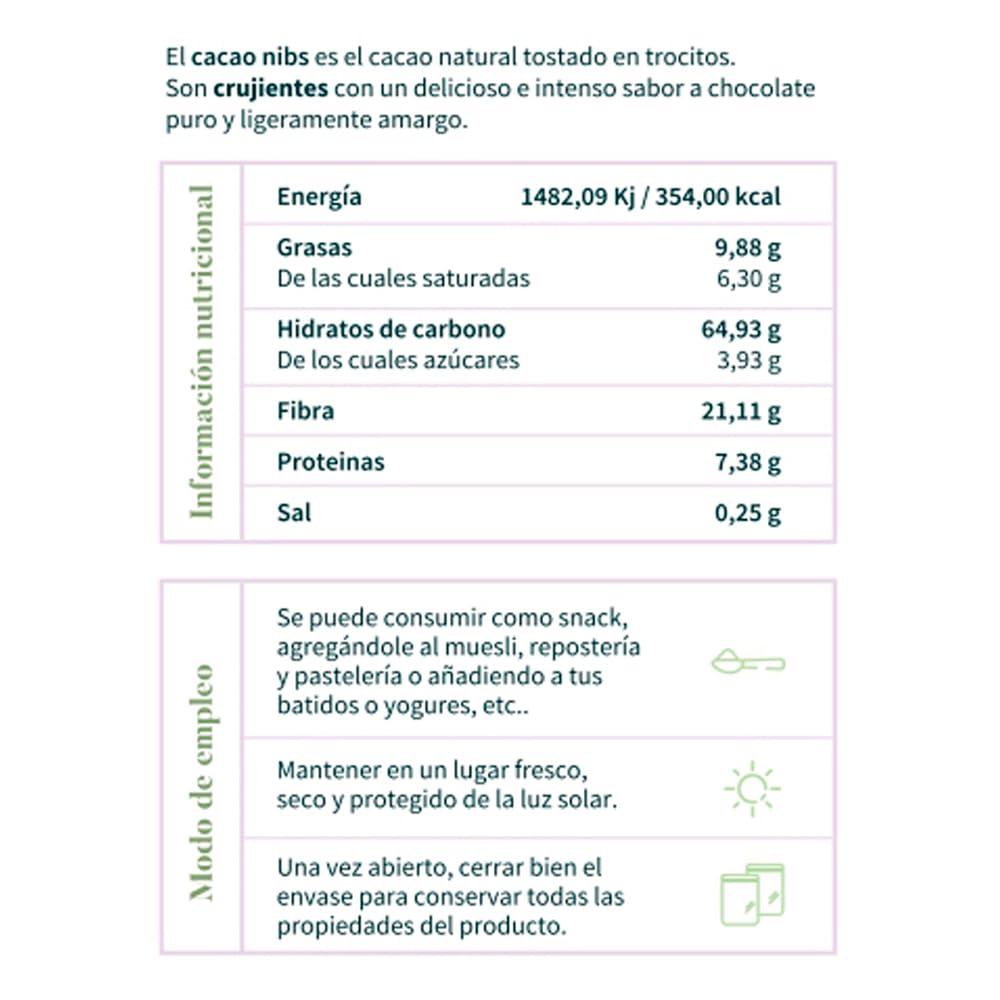 Cacao Nibs 150g 100% Pure Natural Tostado Crujientes Chocolate Puro