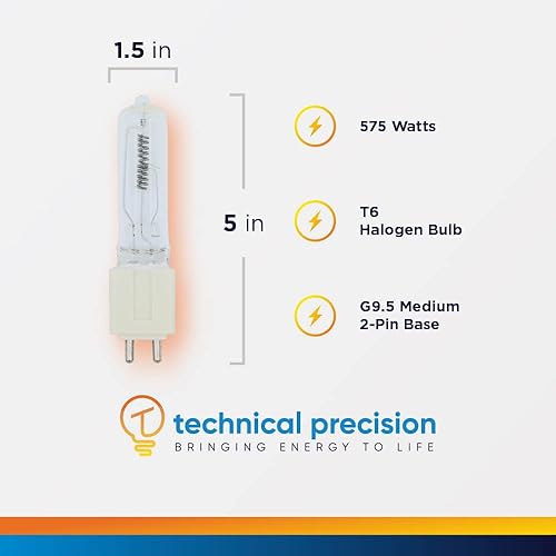 Bombilla halógena 575 para American DJ B557, FS-1000, Opti-PAR, ZB-HX600 - Lámpara FLK de 575 W con bombilla halógena mediana G9.5 de 2 pines - T6 -