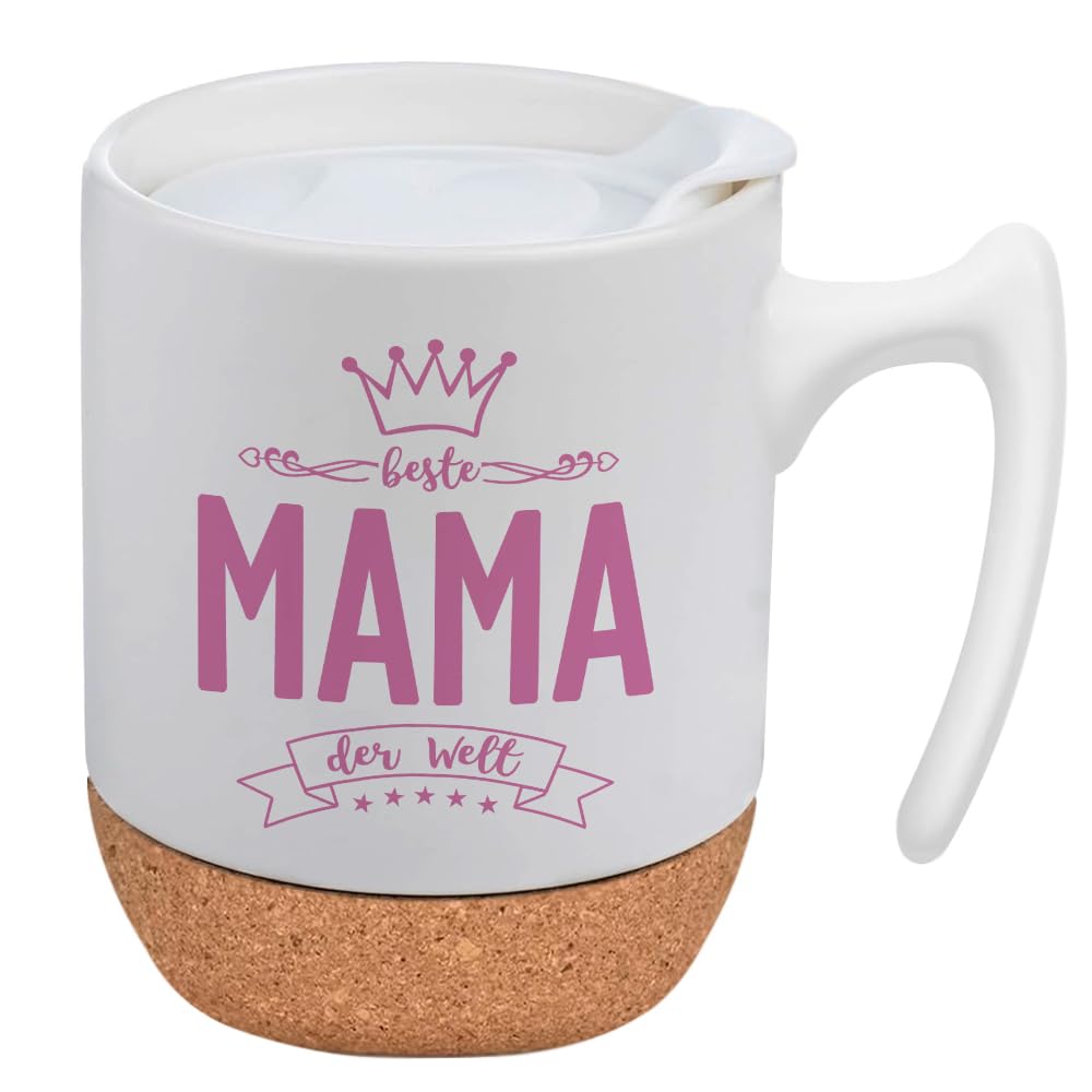 Muttertagsgeschenk für Mama Tasse mit Deckel und Untersetzer, Beste Mama der Welt Kaffeetasse Geschenk für Mutter zum Geburtstag Muttertag Weihnachten
